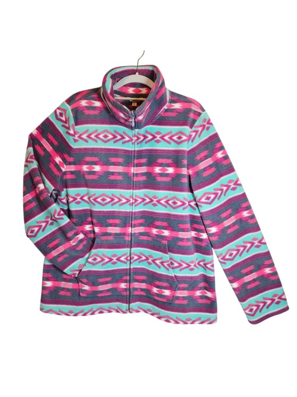 Sonoma Womens L Purple Full-Zip Fleece Jacket With Aztec Print colorful boho